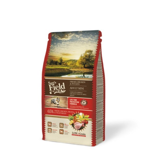 SAM'S FIELD ADULT MINI СО 65% ПИЛЕШКО МЕСО, БЕЗ ПЧЕНИЧЕН ГЛУТЕН